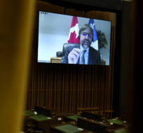 Heritage Minister Steven Guilbeault is seen via videoconference as he rises in the House of Commons on May 3, 2021. Justin Tang/The Canadian Press