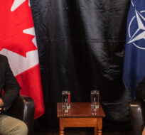 NATO Secretary General Jens Stoltenberg and Prime Minister Justin Trudeau have a meeting at 4 Wing Cold Lake air base in Cold Lake Alta, on Friday August 26, 2022. Jason Franson/The Canadian Press. 