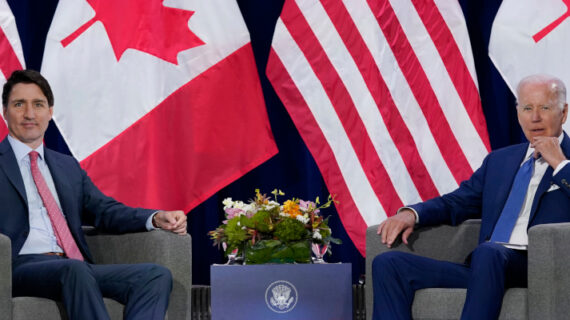 Canadian Prime Minister Justin Trudeau, left, meets with President Joe Biden during the Summit of the Americas, Thursday, June 9, 2022, in Los Angeles. Evan Vucci/AP Photo. 